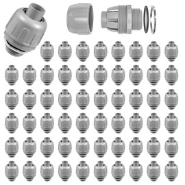 Aandxmok 64-Pack NPT 1/2 Inch Liquid Tight Connector Non-Metallic PVC Electrical Flexible Conduit Fittings, UL Listed - 180 Degree Straight, Grey