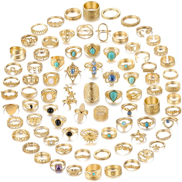 17 MILE 82 Pcs Vintage Gold Knuckle Rings Set for