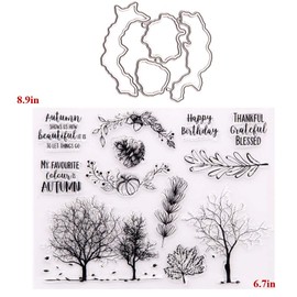 LZBRDY 6.7 by 8.9 Inch Autumn Trees Leaves Pumpkin Fruit Clear Stamp and Die Set for Card Making and Scrapbooking Thanksgiving Silicone Stamps and Dies