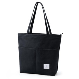 KALIDI Women's Tote Bag, Shoulder Bag, Large Capacity, Large Capacity, Canvas Tote Bag, Solid, For School or Travel, Unisex, Zipper Included, Pockets Included, Black