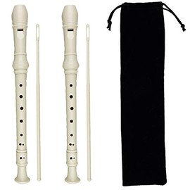 Kasteco 2 Pack German Style 8 Hole-3 Piece Descant Soprano Recorders with Cleaning Rod, Black Storage Bag, ABS Material (Ivory White)