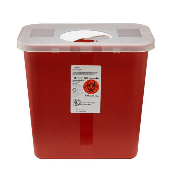 Sharps Container, SharpSafety 1-Piece 10 H X 10-1/2 W X 7-1/4 D Inch 2 Gallon Red Rotor Lid, 8970 - Case of 20