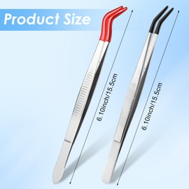 Wanmu 2Pcs Tweezers Curved Bent Tip, Stainless Steel Tweezers with Rubber silicone Tips, PVC Coated Soft Long Rubber Tips Tweezers, Bent Tip Tweezers for Crafts Repairing Jewelry Craft Tool
