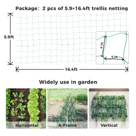 Kikhope - Red de enrejado para plantas trepadoras, 2 paquetes de 6 pies x 16 pies, red de enrejado de jardín resistente para pepino, vid, tomate, plantas, red de enrejado para trepar plantas de vid