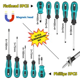 10-Piece Magnetic Phillips Screwdriver Set, Slotted Screwdriver, Screw Driver, Screwdriver Set, Vanadium Steel with Magnetic Tips and Ergonomic Handle