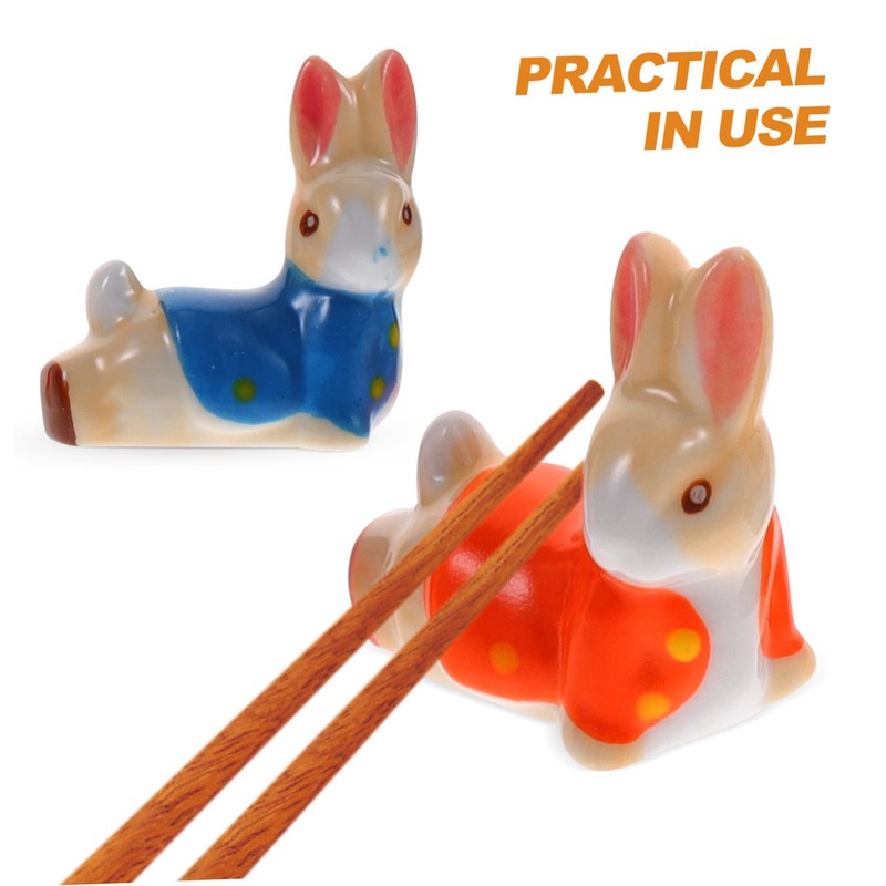 RORPOIR 5Pcs Cute Rabbit Ceramic Chopstick Holder Set Decorative Animal