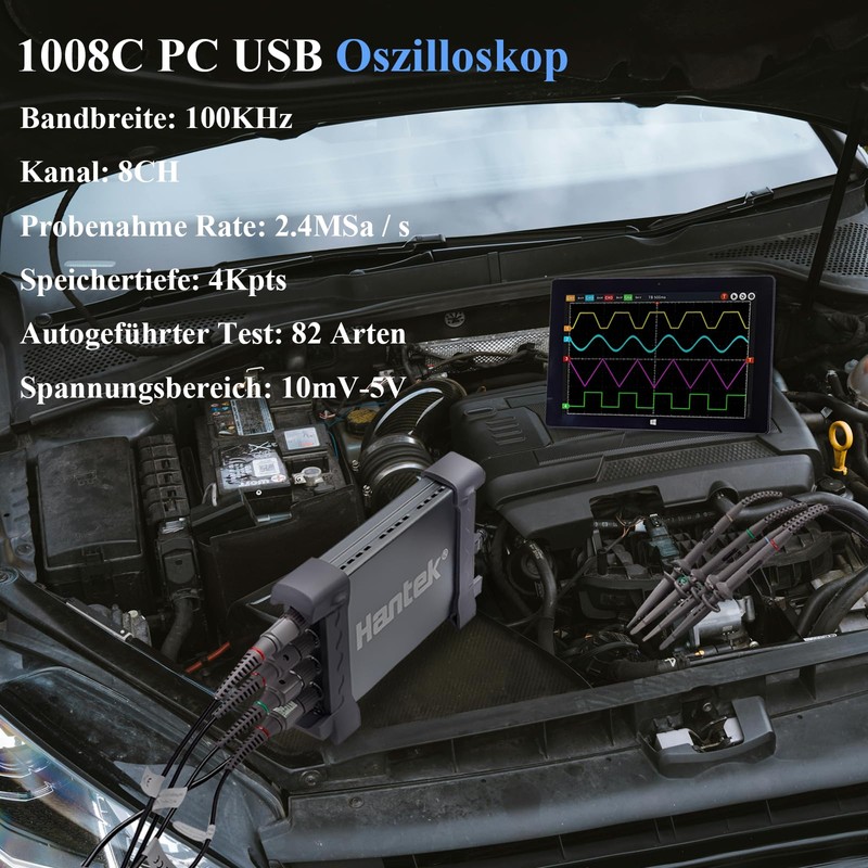 Hantek 1008C PC USB 8CH Automotive Diagnostic Digital Oscilloscope/DAQ/Programmable Generator