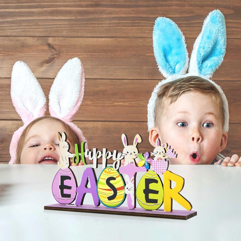 iwiio Easter Table Decorations, Happy Easter Wooden Sign, Easter Table