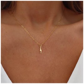 Allereya Bohemia Thunder Pendant Necklace Tiny Lightning Bolt Choker Necklace Gold Lighting Choker Necklace Chain Weather Necklace Jewellery for Women and Girls (Gold)