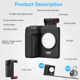 CAMOLA Smartphone Camera Grip, Griphone CapGrip with Detachable Wireless Remote Control, Three-Speed Adjustable Fill Light for Phones Video/Photo Shooting