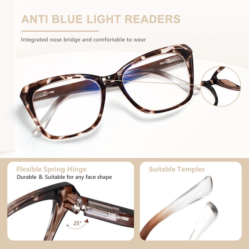 EASY READ 2 Pack Reading Glasses for Women,Cat Eye Blue