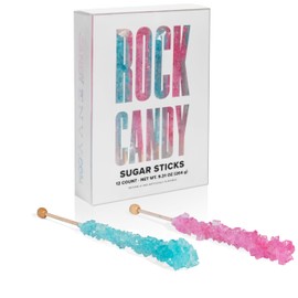 Light Blue and Light Pink Rock Candy Sugar Sticks - 12 Individually Wrapped Treats - Cotton Candy & Cherry Flavored