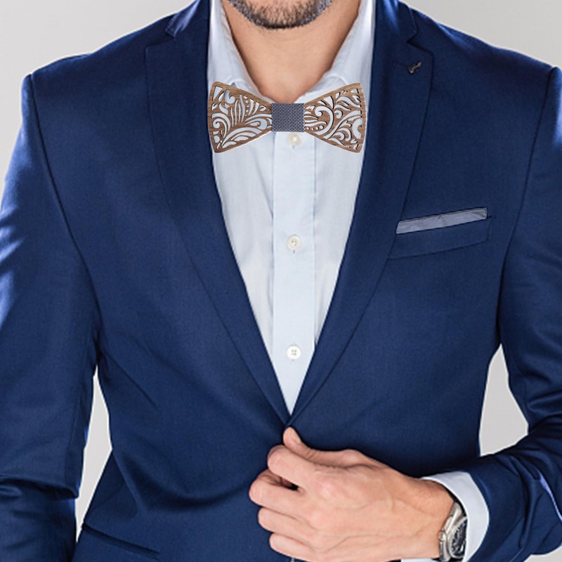 Cyriacus Wooden Bow Tie Set, Includes Papillon and Cufflinks, Square