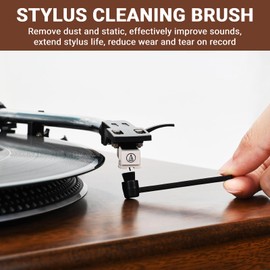 Vinyl Record Cleaning Brush with Stylus Brush - Anti Static Soft Dust Cleaner for LPs Albums Record Players - Retro Wooden Handle Record Brush - High Density Microfiber Bristles Vinyl Brush