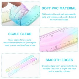 2 reglas flexibles, regla flexible de 12 pulgadas para niños, regla de plástico suave, regla de niños para la escuela, regla flexible de color degrada