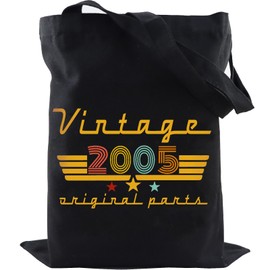 Rxzvdcicv Funny 20th Birthday Gifts for Women Shopping Travel, 20th Birthday Decorations Canvas Tote Bag with Pocket, 2005 Reusable Grocery Bags for Mom Wife Anniversary Christmas