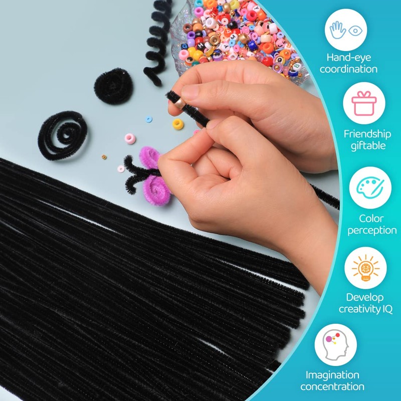 Iooleem 200pcs Black Pipe Cleaners, Chenille Stems, Pipe Cleaners for