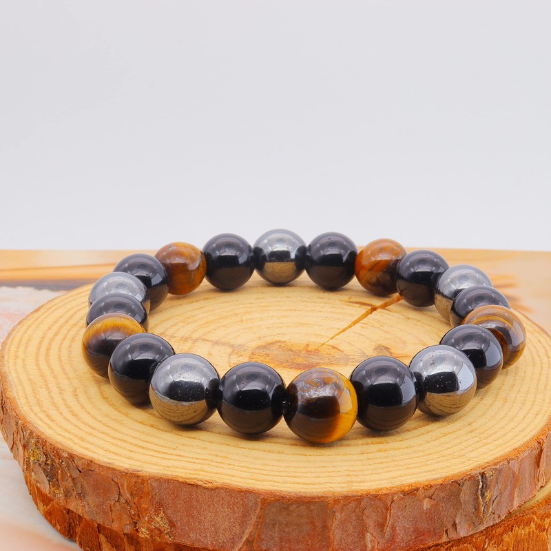 ZZ ZINFANDEL Initial Letter Black Obsidian Beaded Bracelets for Men,