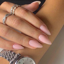 Dusty Pink Press on Nails Almond Shape Medium Almond Nails Press on Neutral Acrylic Nails Reusable Fake Nails for Women Girls Glue on Nails Medium Length Stiletto False Nails Soft Gel Artificial Nails