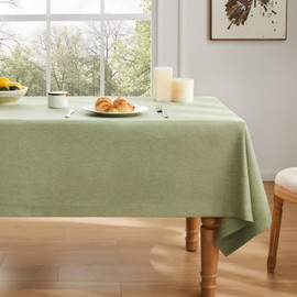ZeeMart Basic Linen Textured Table Cloth, 52 x 70 Inch Sage Green, Farmhouse Style Green Rectangle Tablecloth, Wrinkle Resistant Washable Heavy Weight TableCloths