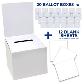 ALBEN White Glossy 6x6x6 Ivory Cardboard Ballot Boxes (20 Pack) - Versatile Raffle Ticket Box, Suggestion & Donation Boxes, Removable Header, Slot for Tickets & More