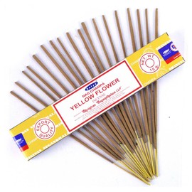 Satya Nag Champa Yellow Flower Incense Sticks 100% Natural Hand Rolled Free from Chemicals - 15g Packs (Approx 12-15 Incense Stick) Used for Stress Relief, Meditation, Spiritual Healing, Prayers