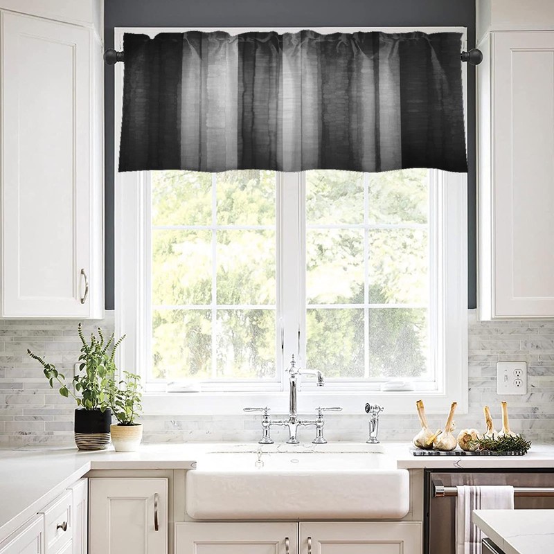 Emvency 2 Pack Dark Grey Valances Window Treatments, Gray Striped