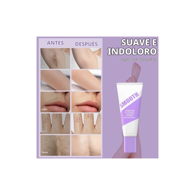 Crema Depilatoria Suave para Piel Sensible, con Aloe y Ácido