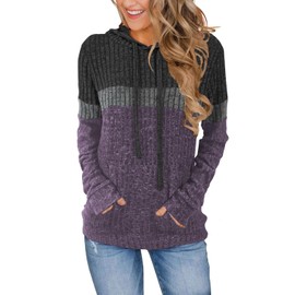 Womens Sweaters Long Sleeve Shirts for Women Early Fall Fashion Clothing 2025 Plus Size Hoodies Tops Casual Cowboy Chic Winter Sweatshirts Trendy School Outfits for Teachers Tunics Gray Purple Medium