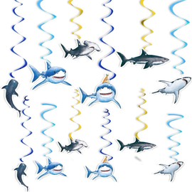 WERNNSAI Shark Party Hanging Swirls – 24 PCS Ocean Shark Party Decorations kids Boys Shark Birthday Supplies Under the Sea Party Ceiling Hanging Decorations Supplies