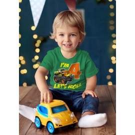Tstars Truck 4th Birthday Shirt Boy Girl Gift for 4 Year Old Toddler Kids T-Shirt 3T Green