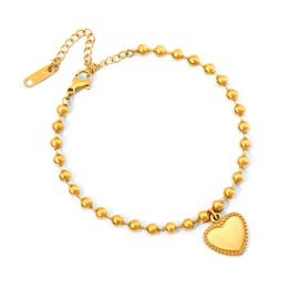 18K Gold Plated Women's Bracelet with Heart Beaded Design - Fashionable, Trendy, and Stackable. To Express Love Ideal for Birthdays, Graduation, Mother's Day, Love & Friendship