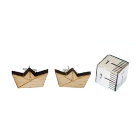 Miniblings Boat Stud Earrings Sea Ocean Ship Sailing Origami Wood – Handmade Fashion Jewellery I Earrings Stud Earrings, Wood
