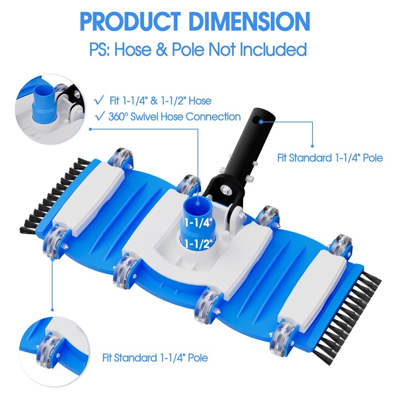 2025 TidyMister Pool Vacuum Head with Side Brushes and Wheels
