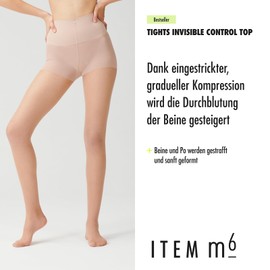 ITEM m6 - Tights with Compression for Women, 15 Denier, Invisible Control Top Tights, Light Tan / Butterscotch