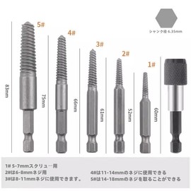 Screw Extractor, Reverse Tap Set, For Broken Bolts, Removes Damaged Screws, Hand, Tools, Carpenter, Screw Head Extractor, Hexagonal Handle, Shock Screwdriver Included, Post Remover, Set of 6, Ideal for Removing Crushed Screws and Damaged Bolts with Hex Shaft Screw Extractor Bits