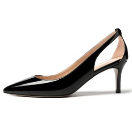 MERRORI Women's Black Solid Patent Mid Heel Stiletto Slip On 2.5 Inch Pointed Toe Pumps Shoes Size 9 - Zapatos Altos de Tacon Elegante de Mujer