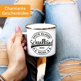 SpecialMe® Kinder-Tasse Emaille Einschulung 2025 personalisiert Namenstasse Retro individuelle Geschenke zum Schulanfang Weiss-silber standard