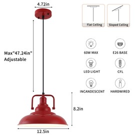 SESIMENT Red Farmhouse Pendant Lights 3 Packs, Metal Pendant Lights Kitchen Island, Industrial Pendant Light, Hanging Island Pendant Light, Barn Light for Kitchen, Living Room, Bedroom, Hallway