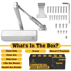 TITAN STRIKE Heavy Duty Automatic Door Closer with Hold Open, Commercial Indoor/Outdoor Adjustable Door Closure, ANSI Grade 1, UL Certified, ADA Compliant, (44-330lb, 30-60in) – Silver