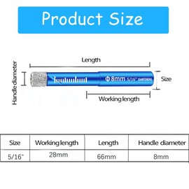 Dry Diamond Core Drill Bit Set 5/16" (8mm), Diamond Hole Saw Bit Brazed with Cooling Wax for Tiles Ceramic Bottles,Pots, Marble. 6PCS