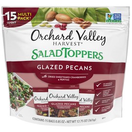 Orchard Valley Harvest Glazed Pecans Salad Toppers, 0.85 Ounce Bags (Pack of 15), with Cranberries and Pepitas, Non-GMO, No Artificial Ingredients, Healthy Snacks for Adults