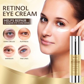 Retinol Eye Cream for Dark Circles and Puffiness, Anti Aging Under Eye Cream Reduce Wrinkles and Fine Lines, smooth and Hydrate Eye Area, Fragrance Free, Suitable for Sensitive Skin