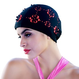 Medifier Hollow out Flowers Swim Bathing Cap for Short and Long Hair Swimming Hat (Black)