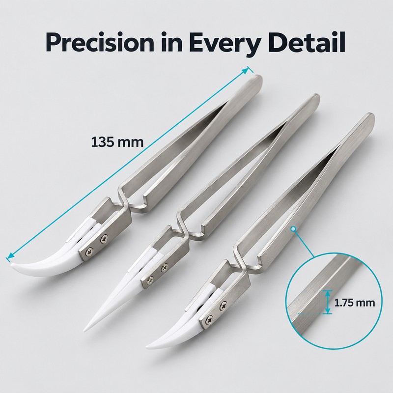 3-Piece Ceramic Tip Precision Soldering Tweezers Set, Anti-Static Straight and