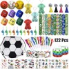 80/122Pcs Football Match Soccer Toys Set Whistles Stickers Key Chains
