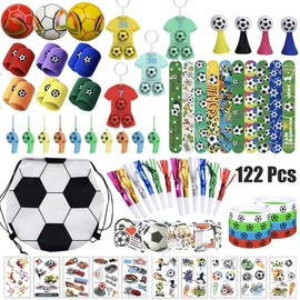 80/122Pcs Football Match Soccer Toys Set Whistles Stickers Key Chains Bracelets Fans Cheering Props for Sports Competition Games