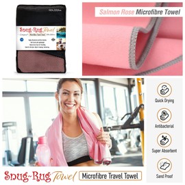 Snug Rug Microfibre Towel Extra Large XL 200 x 90cm – Super Absorbent - Quick Drying - Lightweight Compact Travel - Antibacterial Swimming Sports Travel Sand Proof Beach Towels - Salmon Rose Pink