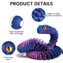 RQPQBO 23.6 in 3D Printed Snake 3D Animals Toys Articulated Flexible 3D Snake Figure Adults Fidget Toys Desktop Cute Pet Snake Collectibles Home Office Decor Executive Desk Ornaments (Purple)