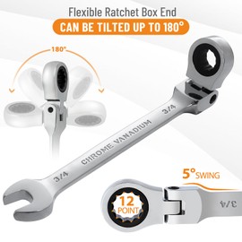 B4B BANG 4 BUCK 3/4 Wrench, Flex-Head Ratcheting Combination Wrench Industrial Grade 72 Teeth 12 Point Ratchet Box Ended and Open End Spanner Tools, SAE